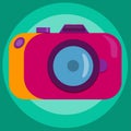 Vintage camera in pink-orange colors. Vector illustration. Flat style. Royalty Free Stock Photo